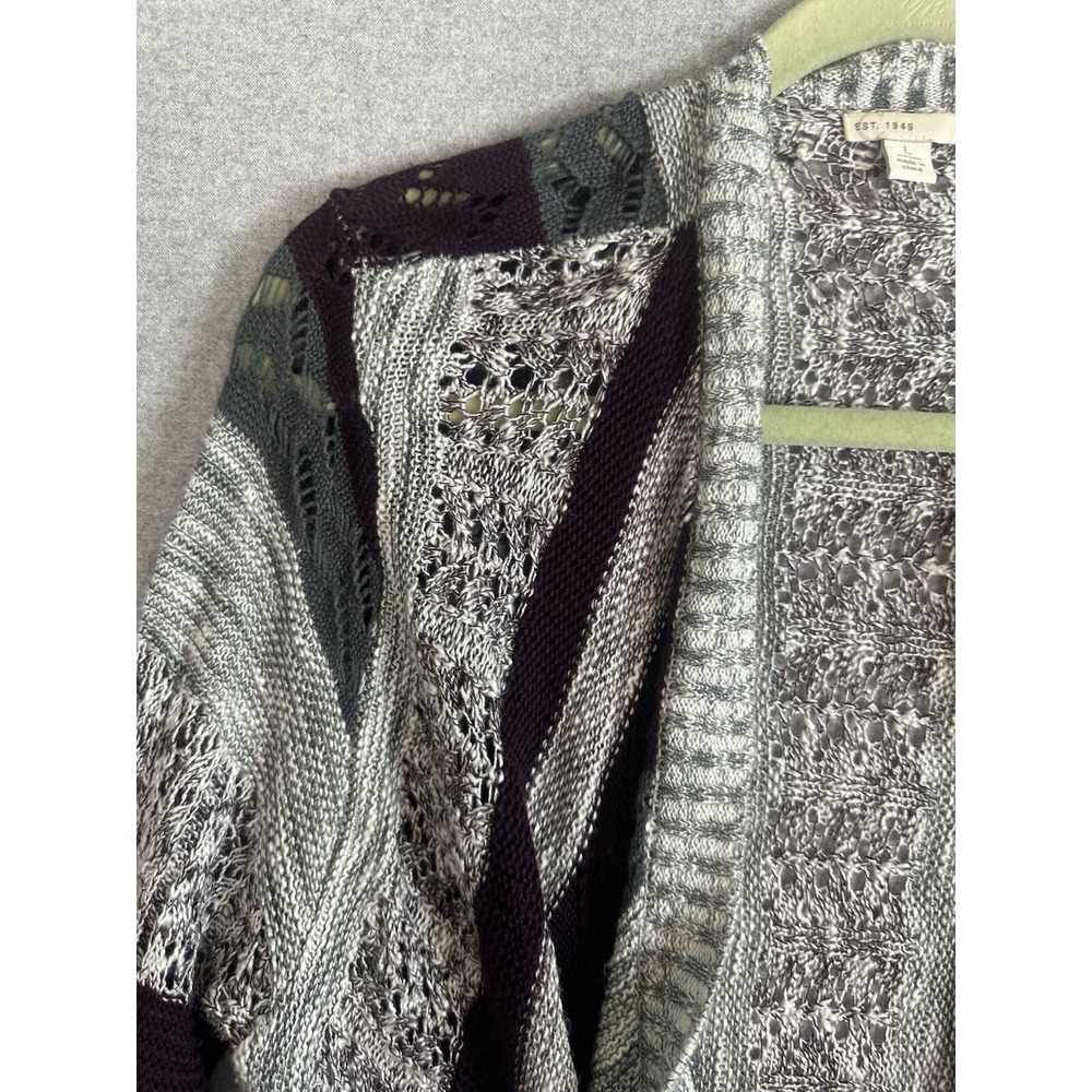 VTG Y2K Open Knit Long Sweater Cardigan Womens Large Purple Gray Lagenlook Drape - Picture 3 of 11